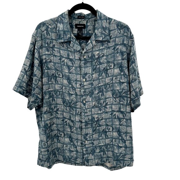 Claiborne Mens Blue & White 100% Silk Button-Up Short Sleeve Shirt L - Picture 1 of 10